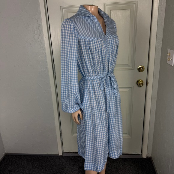 Vintage 70s 60s Dress Cotton Plaid Shirt Tie Waist Cotton Plaid Gingham L/S UU4 - Picture 6 of 8